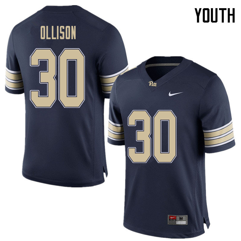 Youth #30 Qadree Ollison Pittsburgh Panthers College Football Jerseys Sale-Home Blue